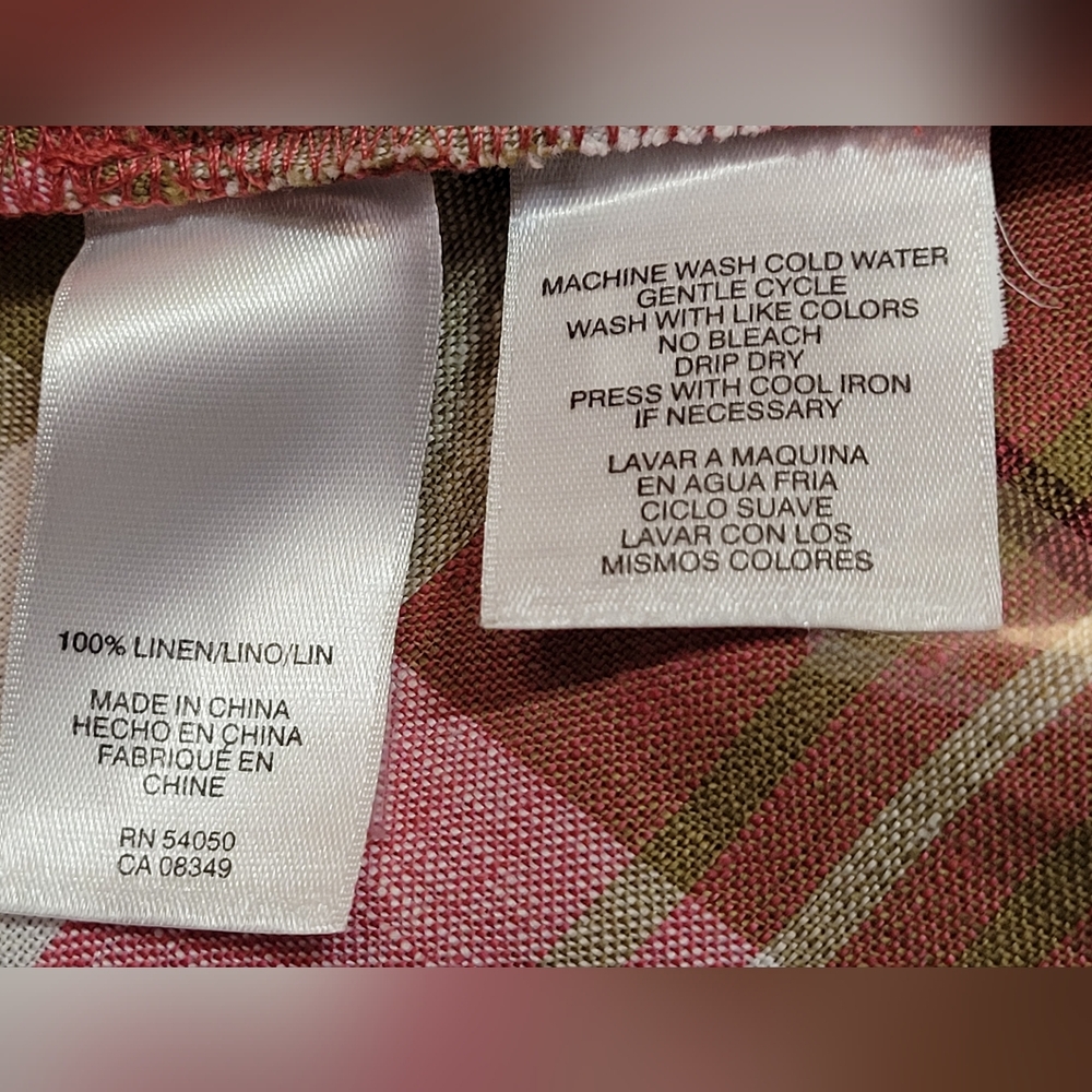 Jones New York Signature Plaid Button Shirt in Pink, Olive & Cream 100% Linen - Picture 6 of 7